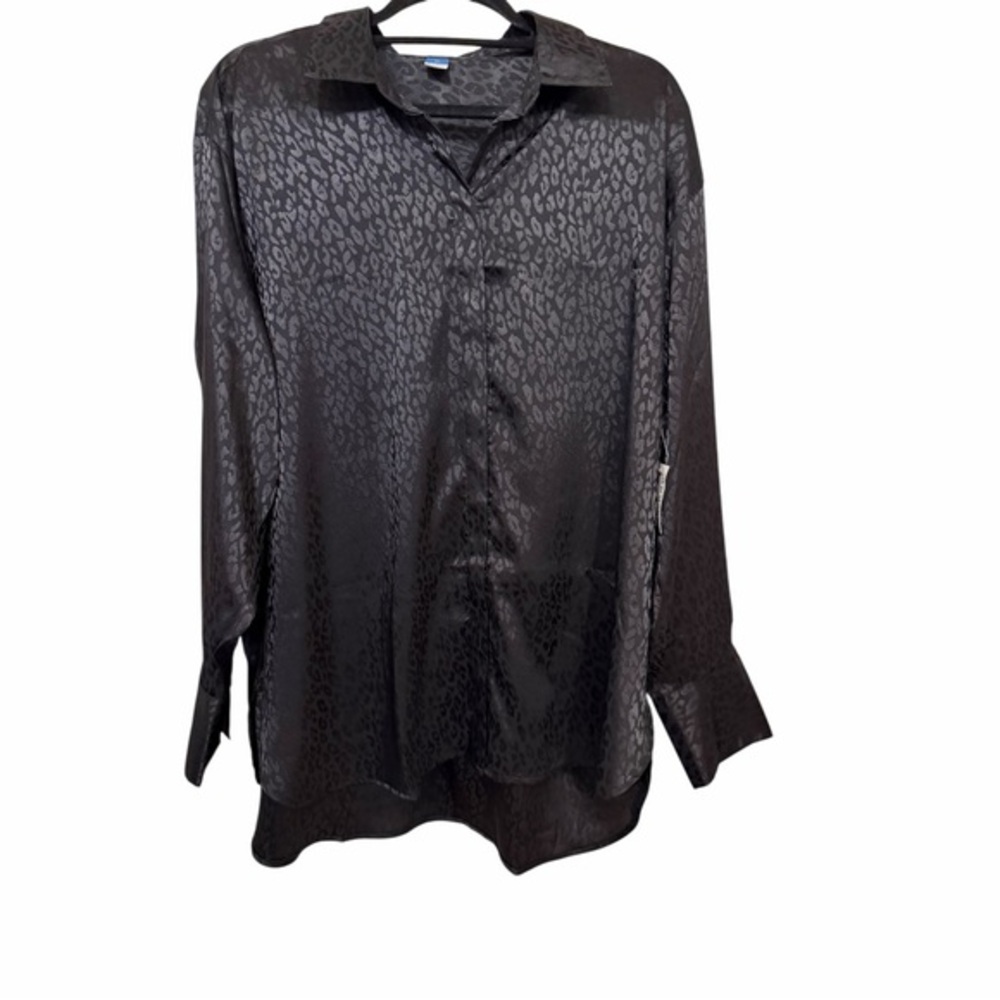 Old Navy Black Satin Leopard-Print Women’s Blouse